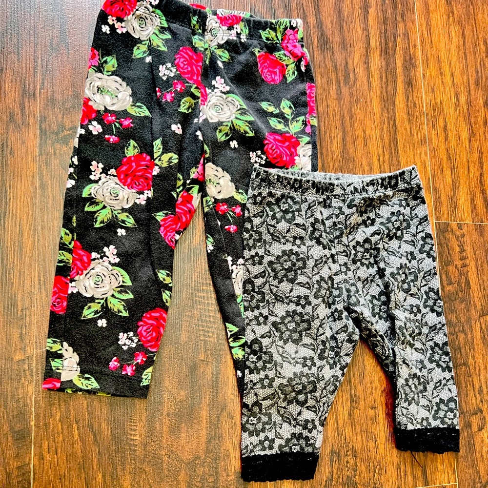 Set of 18 months leggings, floral and lace
